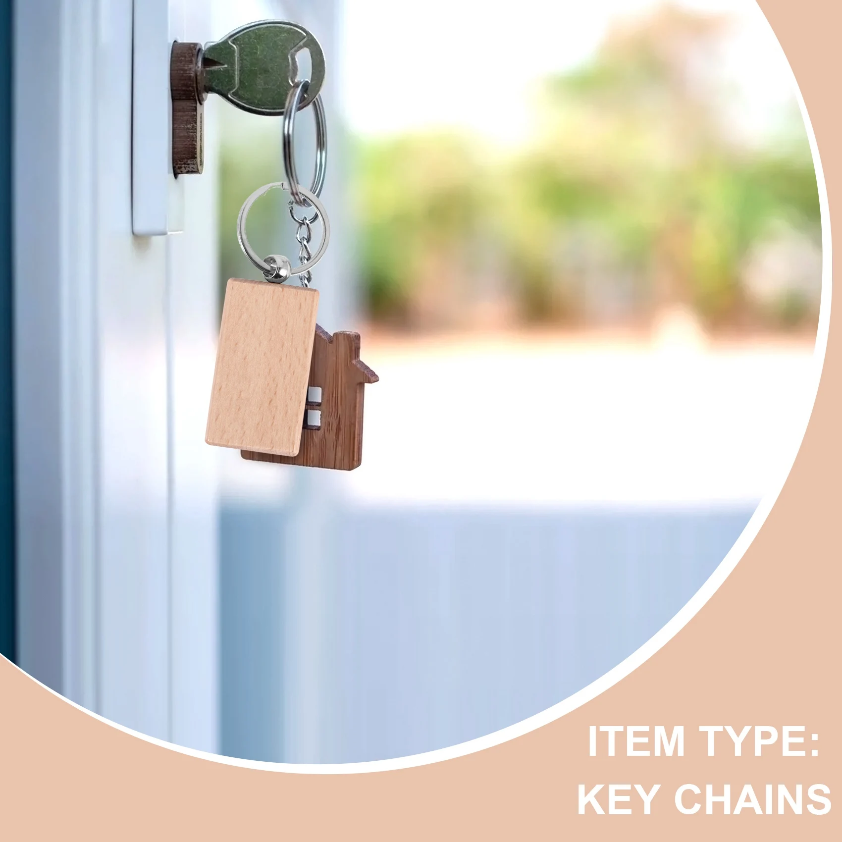 BABQ 50 Blank Wooden Keychain Rectangular Engraving Key ID Can Be Engraved DIY