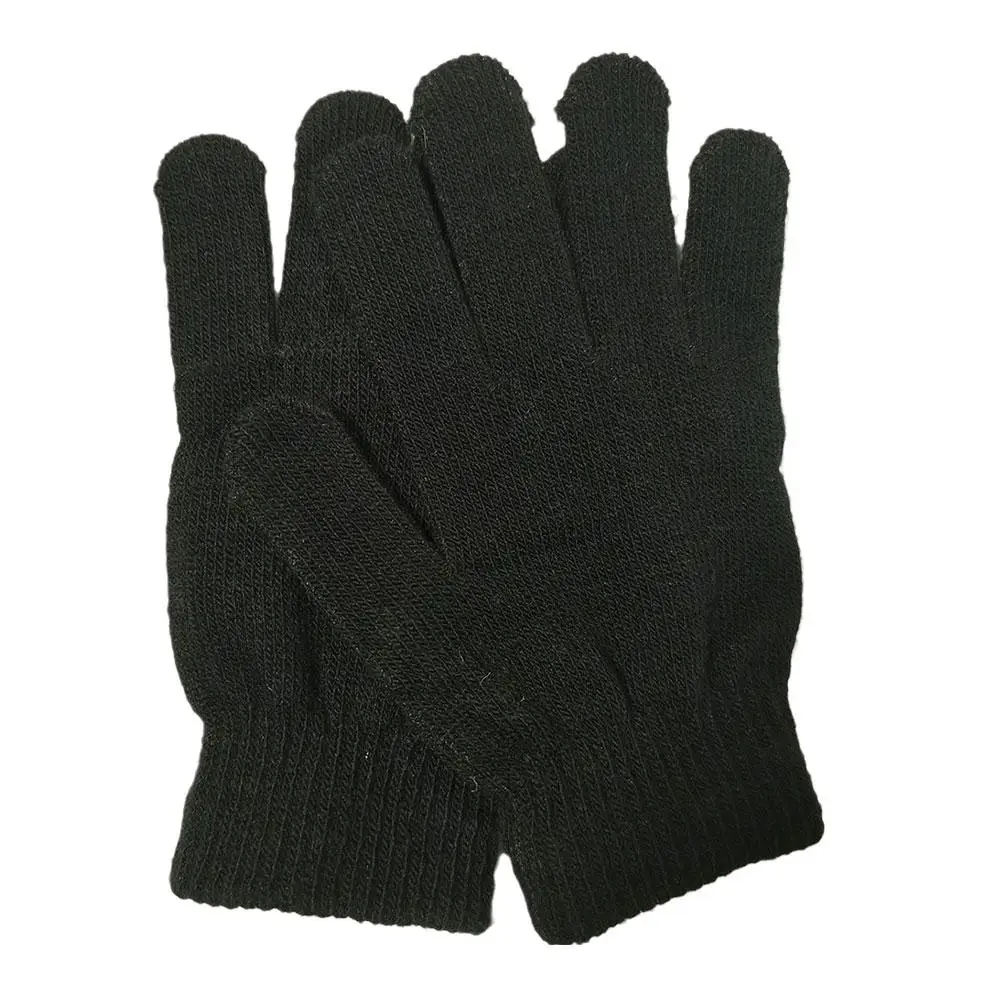 Guantes de invierno anticongelantes para niños, manoplas de mano antifrío y cálido, tejido de punto, dedo completo negro, S4Q4