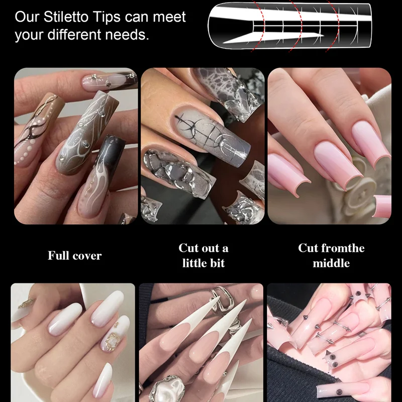 96PCS 4-in-1 Set Copertura Completa Estensione Del Chiodo Forma Stiletto Bara Trasparente Doppia Forme Punta Falsa Costruzione Rapida Stampo Gel Unghie artistiche Strumento