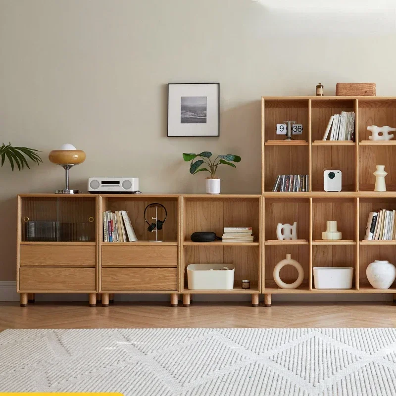 

Solid Wood Bookcase Modern Minimalist Living Room Storage Shelf Oak Display Cabinet Home Study Bookshelf