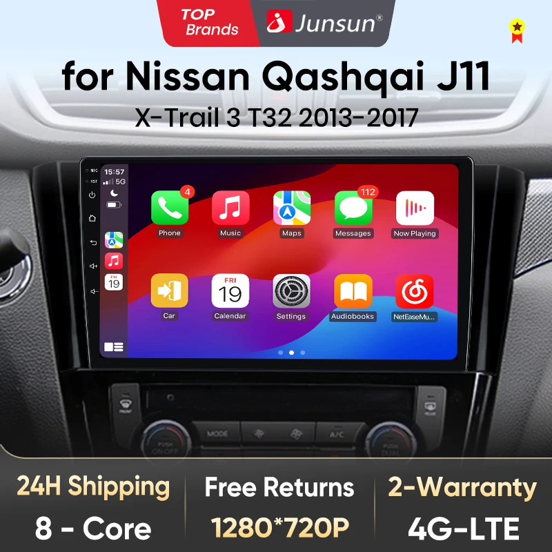 Junsun V1 AI Voice Wireless CarPlay Android Auto Radio for Nissan Qashqai J11 X-Trail 3 T32 2013-2017 4G Car Multimedia GPS 2din