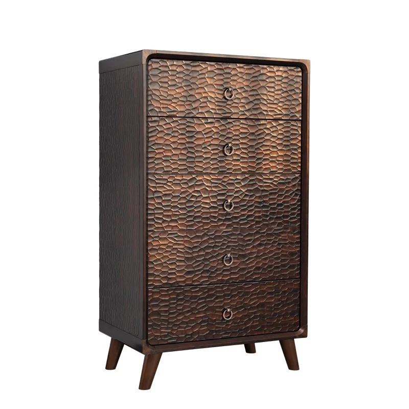 

Solid wood pattern chest of drawers Bedroom Simple American black gold Living room Wall bay window Multi-layer storage cabinet L