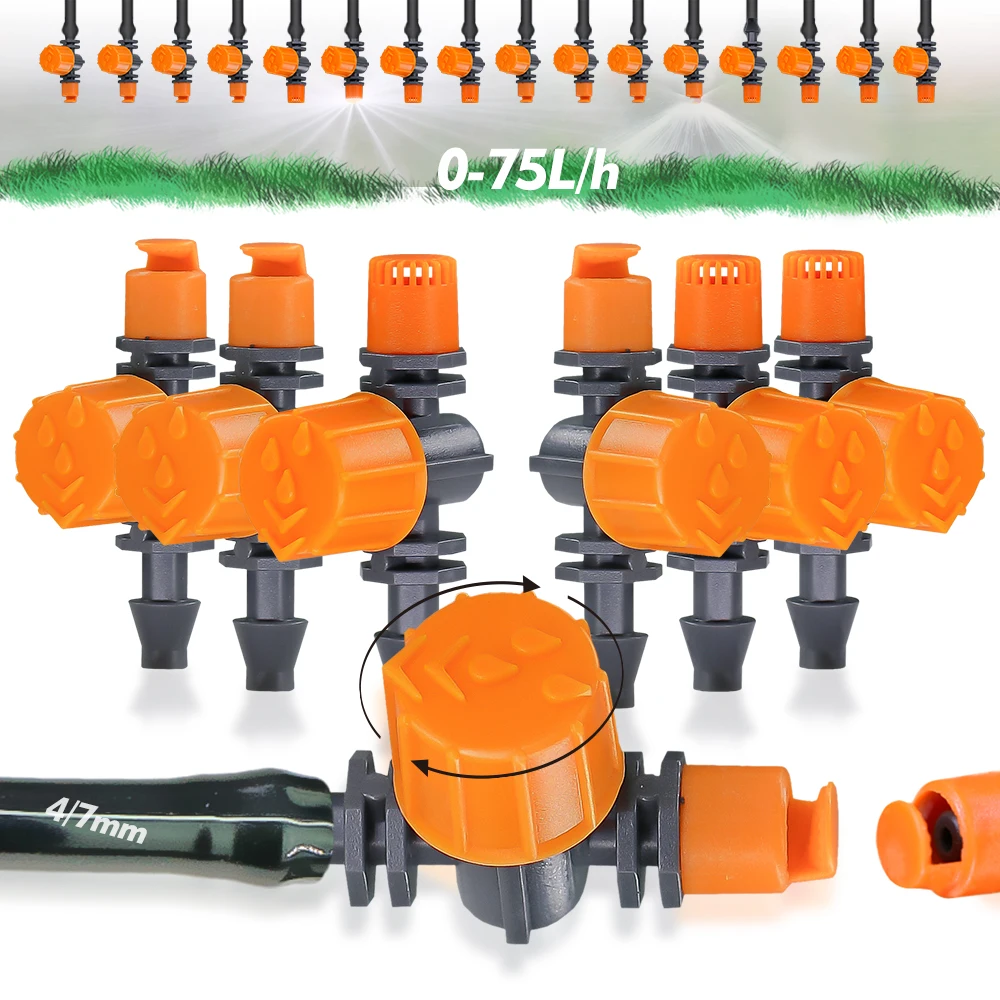 10PCS 180° 360° 1/4'' 0-80L/h Adjustable Watering Sprinkler Nozzle Garden Patio Greenhouse Spray Micro Drip Irrigation System