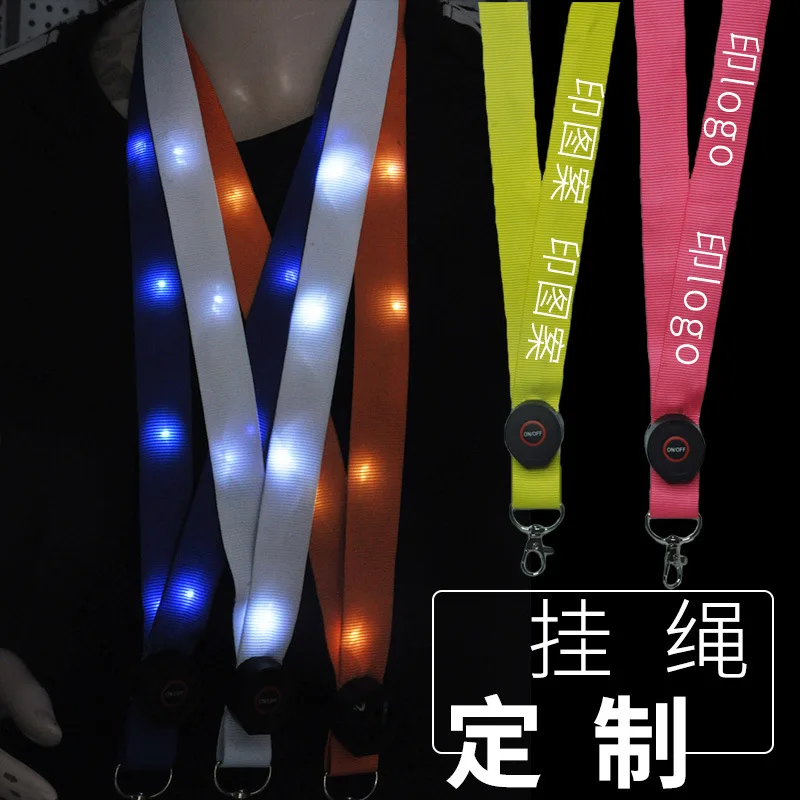 Custom. New LED Luminous Work ID Card Holder Lanyard School Card Work Card with Badge Band Sets of Factory Card Rope