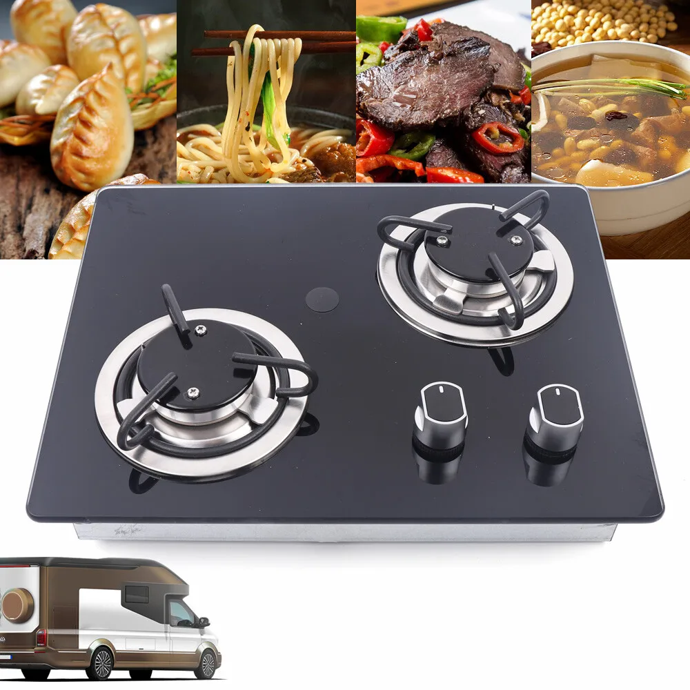 

Embedded Two Burner Gas Cooktop Stainless Steel Construction for RV Kitchen Upgrade and Camping Trip