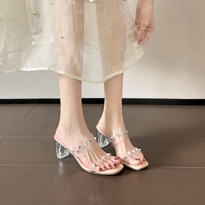 

Crystal and poop like cool slippers for women's summer new pearl transparent high heels