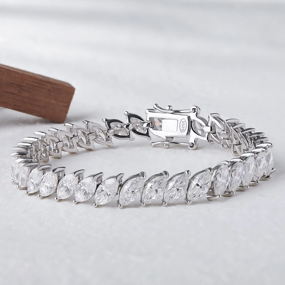 IGOTOS 0.5ct Marquise Cut Moissanite Bracelet  Certificate Real 925 Silver Women Full Diamond Bracelets Luxury Bands Jewelry