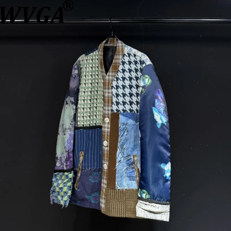 

WVGA Spring Autumn New Man Tide Patchwork Color-Block Trendy Denim Jackets Niche Chic Casual Long Sleeve Button Coats Ins W12813