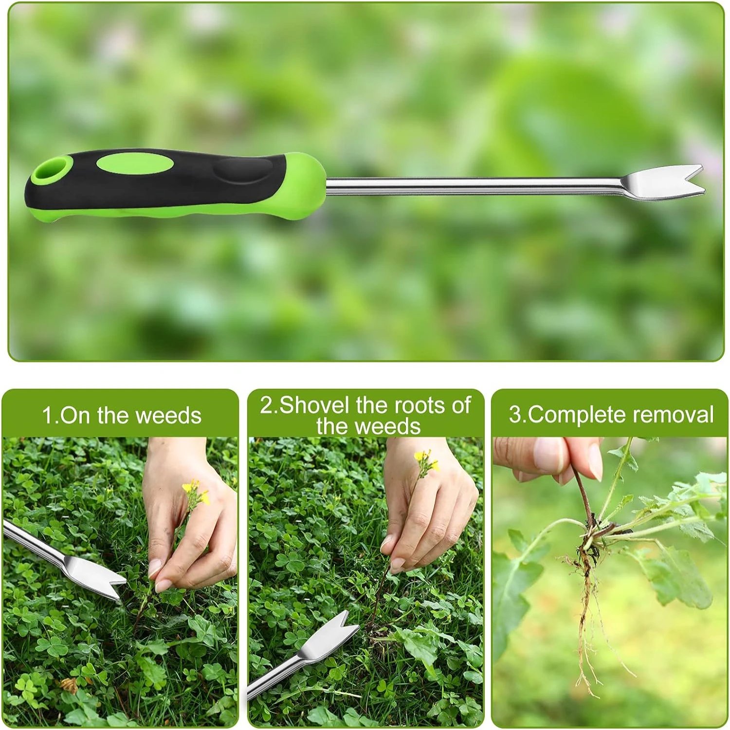 Comfortable and Efficient Ergonomic Stainless Steel Garden Weeder Tool with 2 Pronged Fork - Perfect for Transplant Gardening on