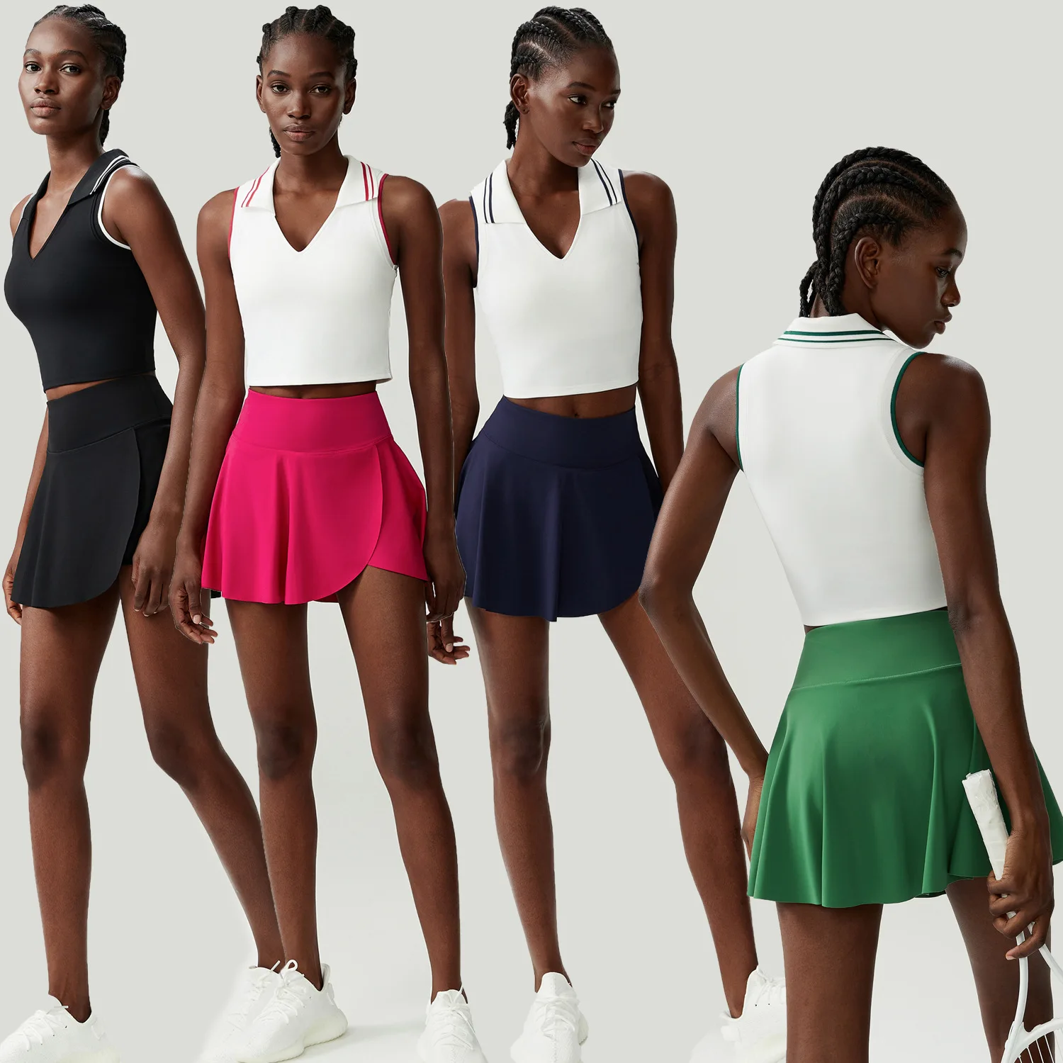 

Tennis suit set, women's plus-size stretch yoga fitness suit two-piece set, running and badminton sportswear and accessories