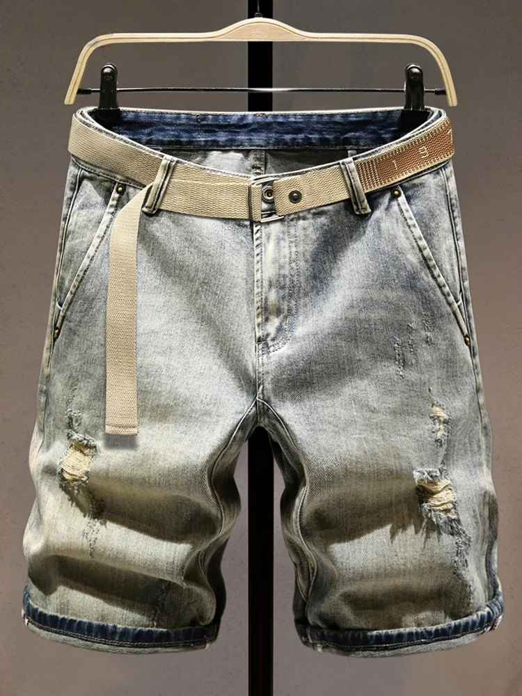 

Мужские винтажные джинсовые шорты Waed: модные рваные прямые шорты свободного кроя, летние, молодежные, повседневные, из смесового хлопка