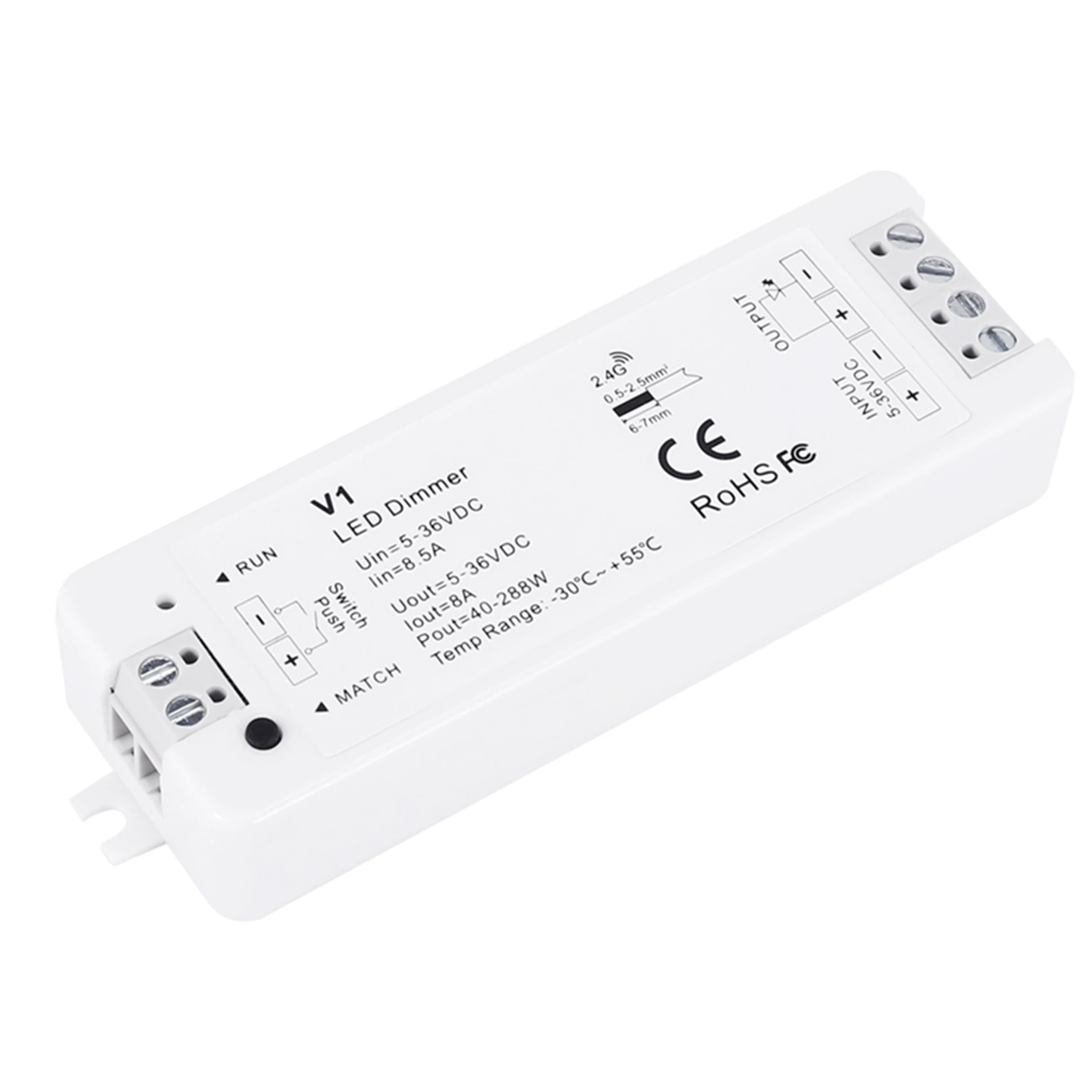 -N07R LED Dimmer 12V 5V 24V 36V 8A PWM Wireless RF Switch With 2.4G Brightness Adjustment Contact Remote For Led Single Color St