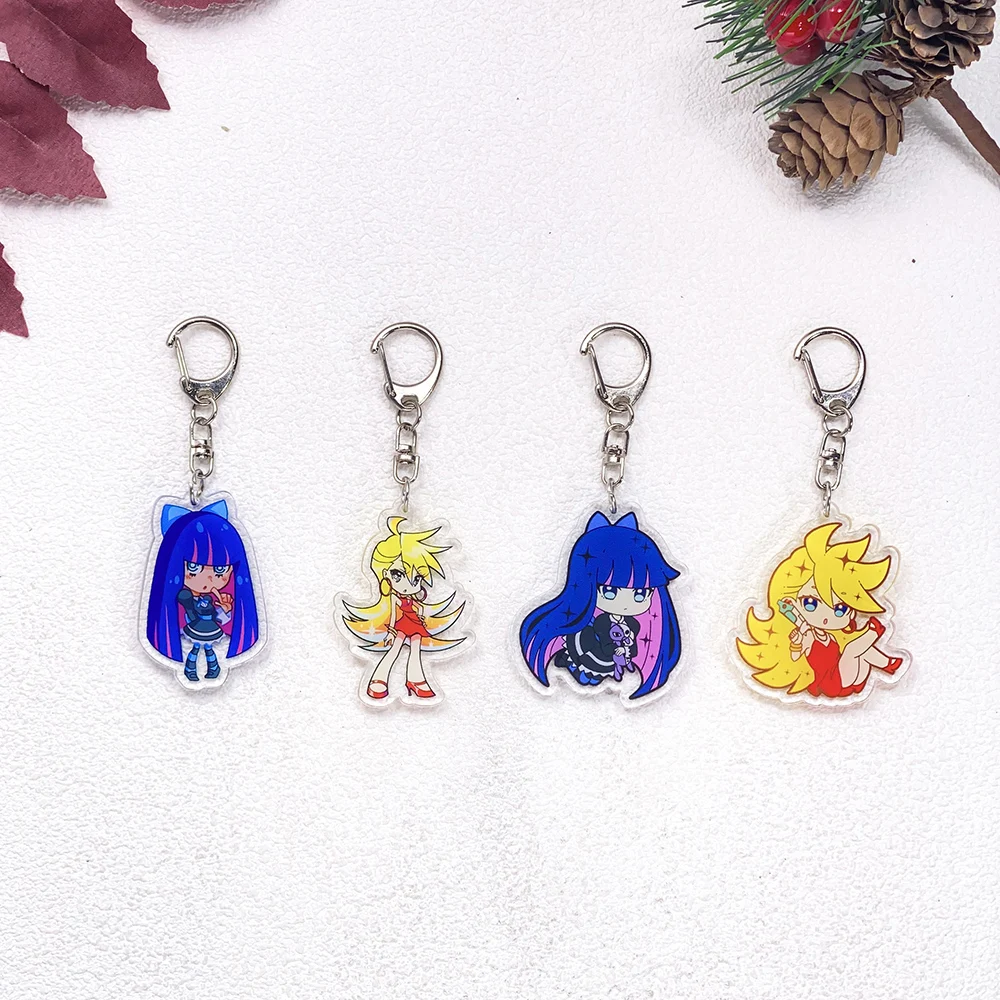 1/4Pcs Anime Panty & Stocking with Garterbelt Keychain Accessories Acrylic Charms Pendant For Bag Key Holder Backpack Decoration