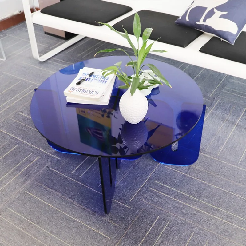 

Modern simple wavy acrylic edge table, small apartment round living room table, acrylic coffee table