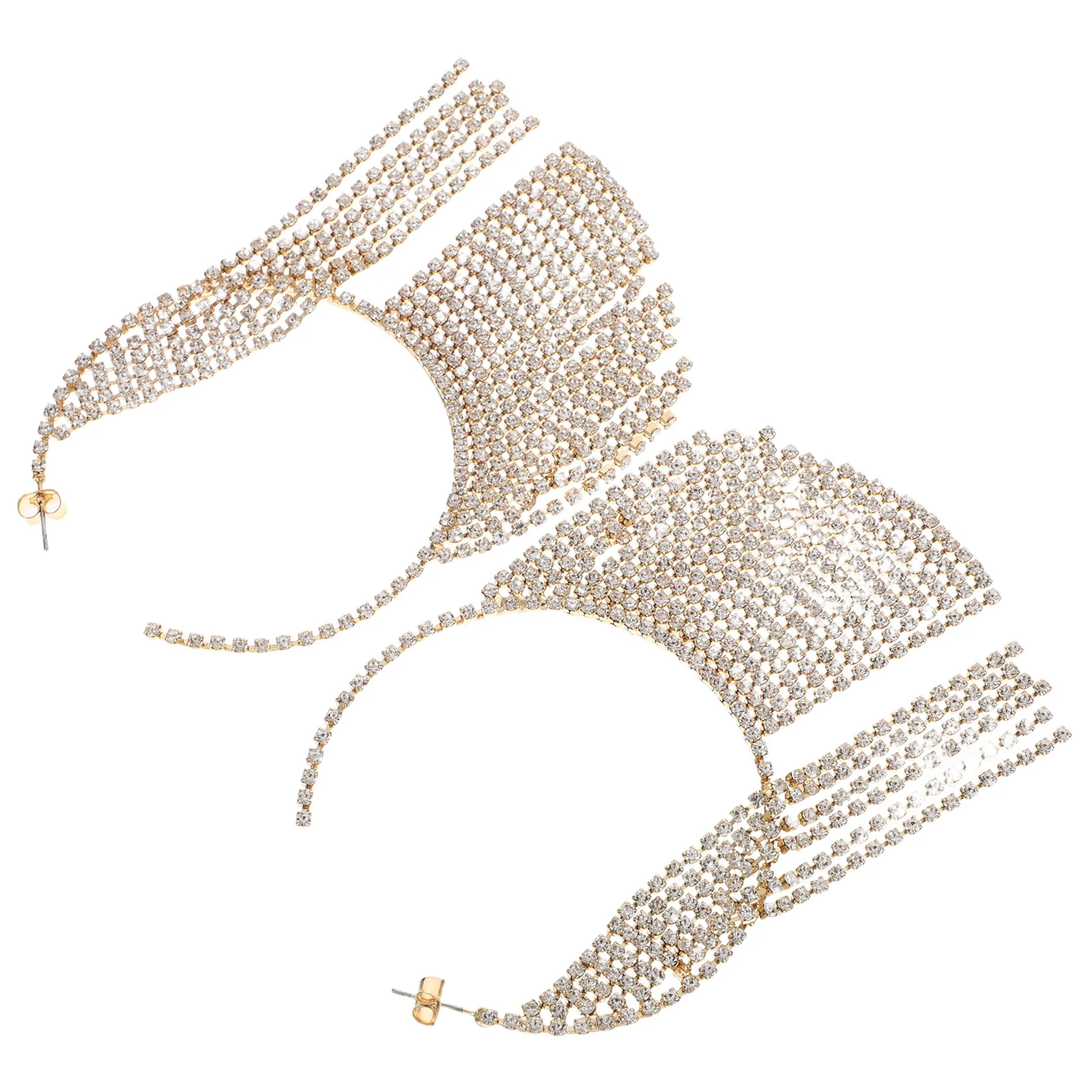 

1Pair Sparkling Tassel Dangle Earrings Rhinestone Hoop Drop for Women Wedding Bridal Party Long Chandelier Statement Jewelry