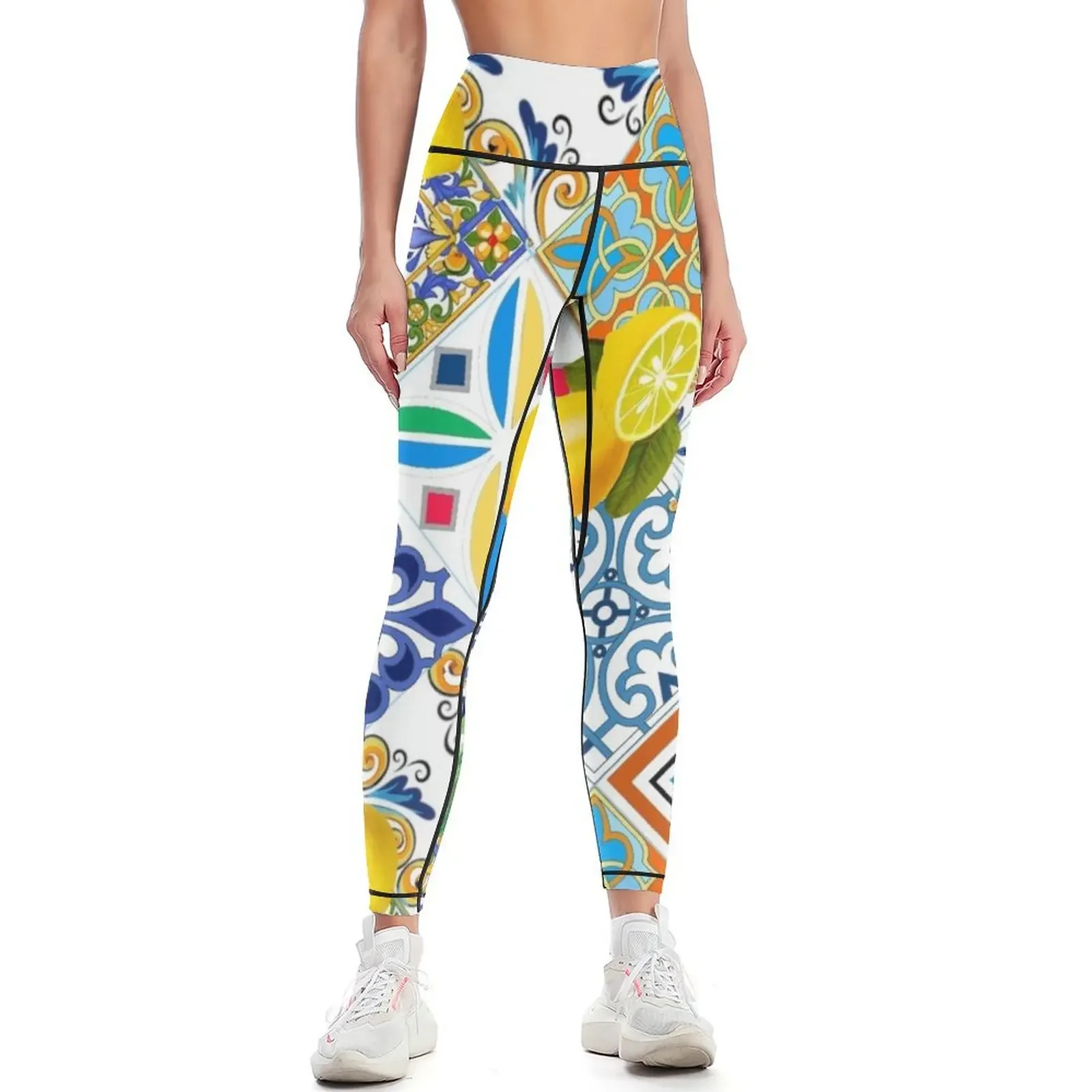 

Tiles,mosaic,azulejo,quilt,Portuguese,majolica,lemons,citrus. Leggings sport set sport pants Womens Leggings