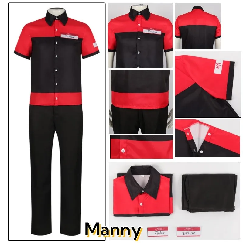 Mannys Horror Brian Cosplay Kostuum Restaurant Uniformen Pak Sokken Halloween Anime Game Enge Cosplay Feestkleding Hamburger