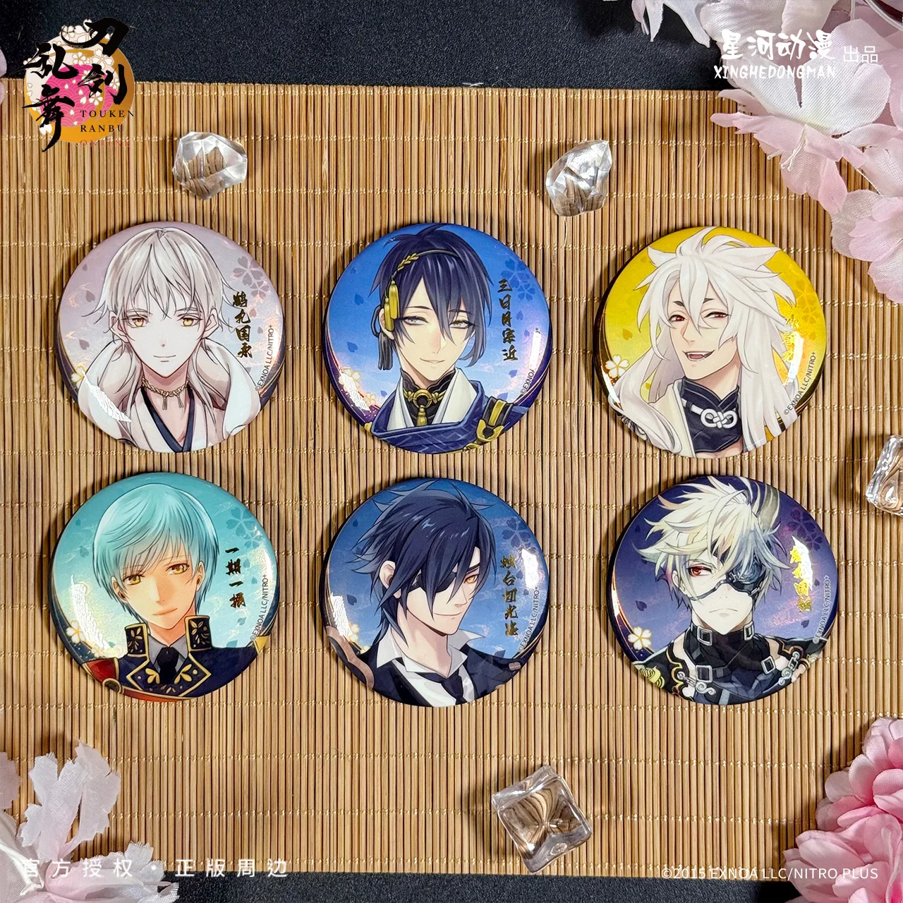 

Touken Ranbu Mikazuki Munechika Hitofuri Onimaru China Official Authorization Katana‌ Usually Painted Series Badge 6pcs/Set