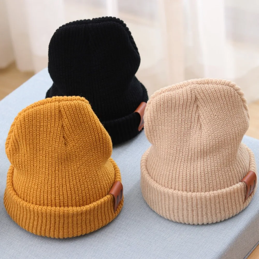 Fashion Children Knitted Hat Winter Warm Baby Bonnet Soft Ear Protection Beanie Hat Solid Color Cold-proof Hats Kids Cap Beanies