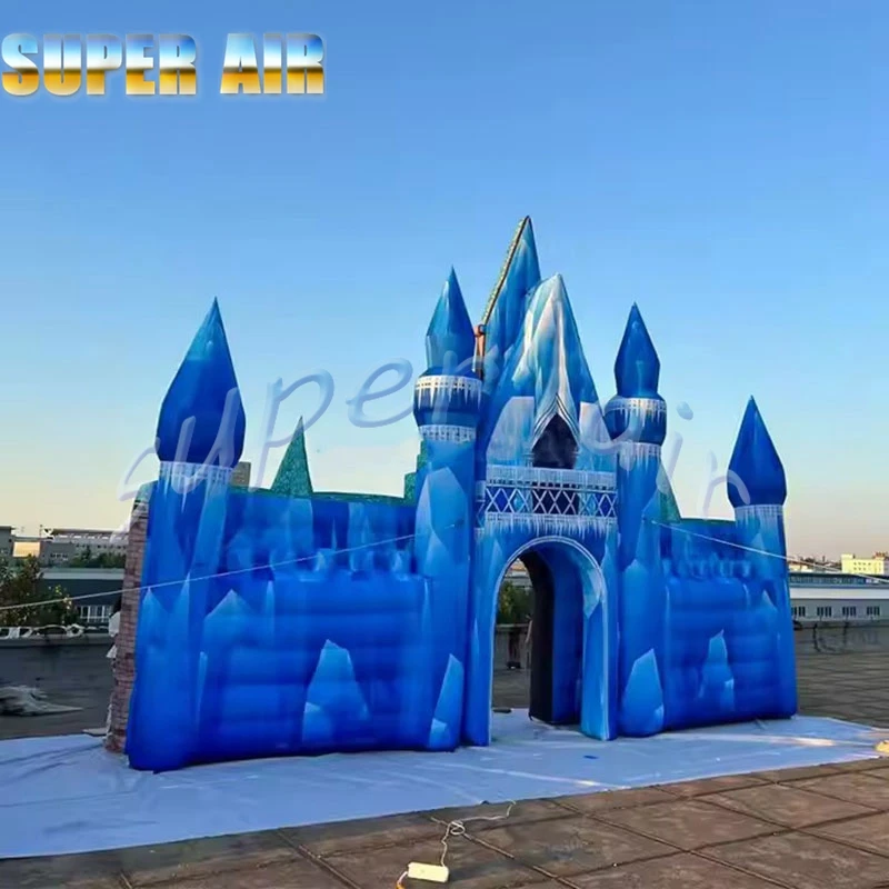 2025 Neues Produkt, wunderschöner tiefblauer aufblasbarer Schlossbogen für spielende Kinder