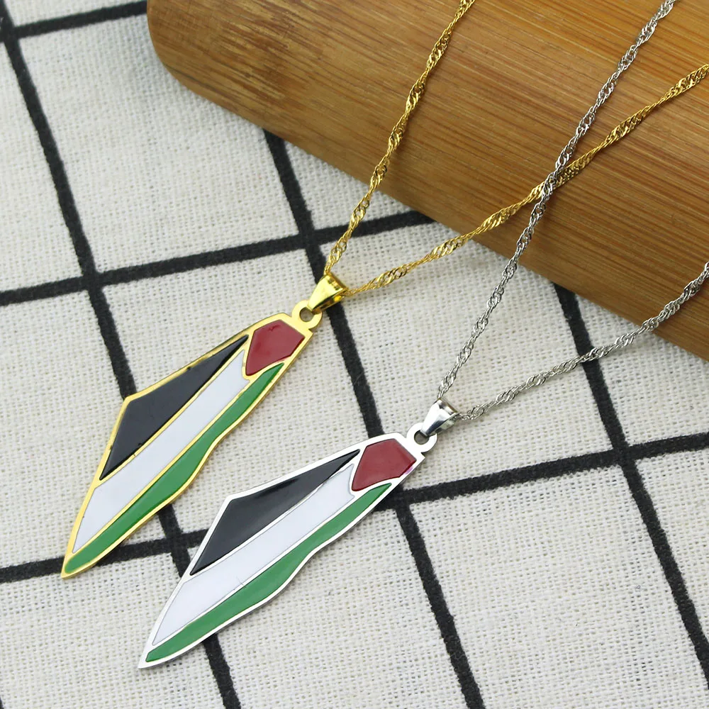 Israel Palestine Country Map Flag Pendant Necklace for Men Women Stainless Steel Gold Plated Necklaces Jewelry Gifts