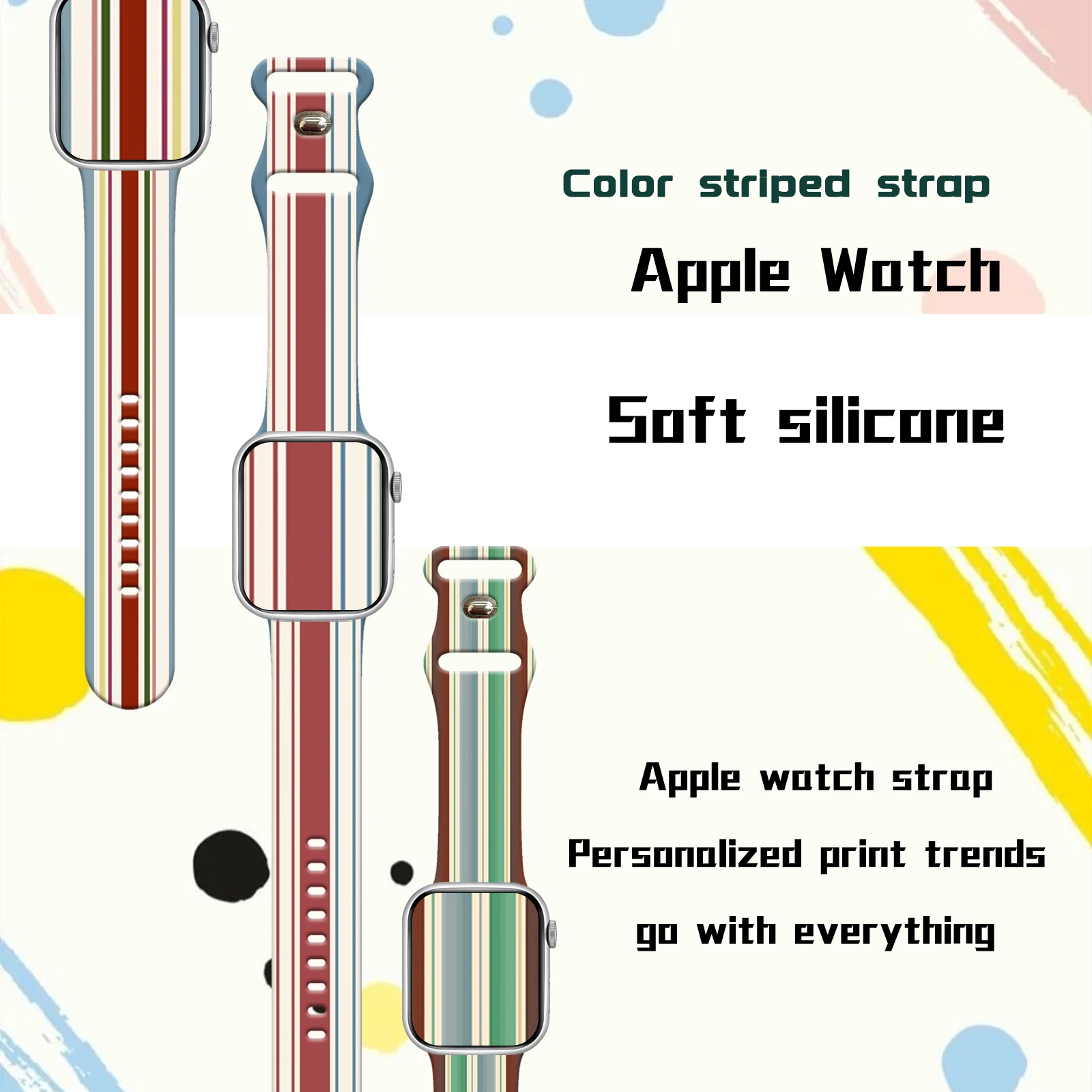 Maillard Stripe Series Silicone Printed Strap for Apple Watch 9 8 7 SE 6 Band Replaceable Bracelet for iWatch 45mm 42mm 41mm