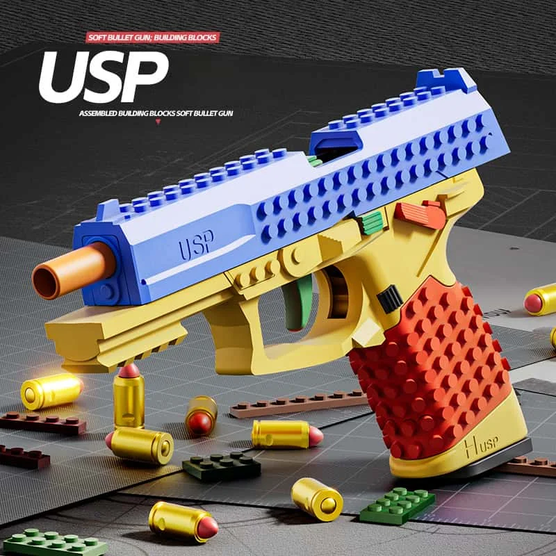 Pistola de Tiro Contínuo com Ejeção de Cápsulas e Blowback, Projétil Macio, com Efeito de Recarga Vazia, Presente de Aniversário