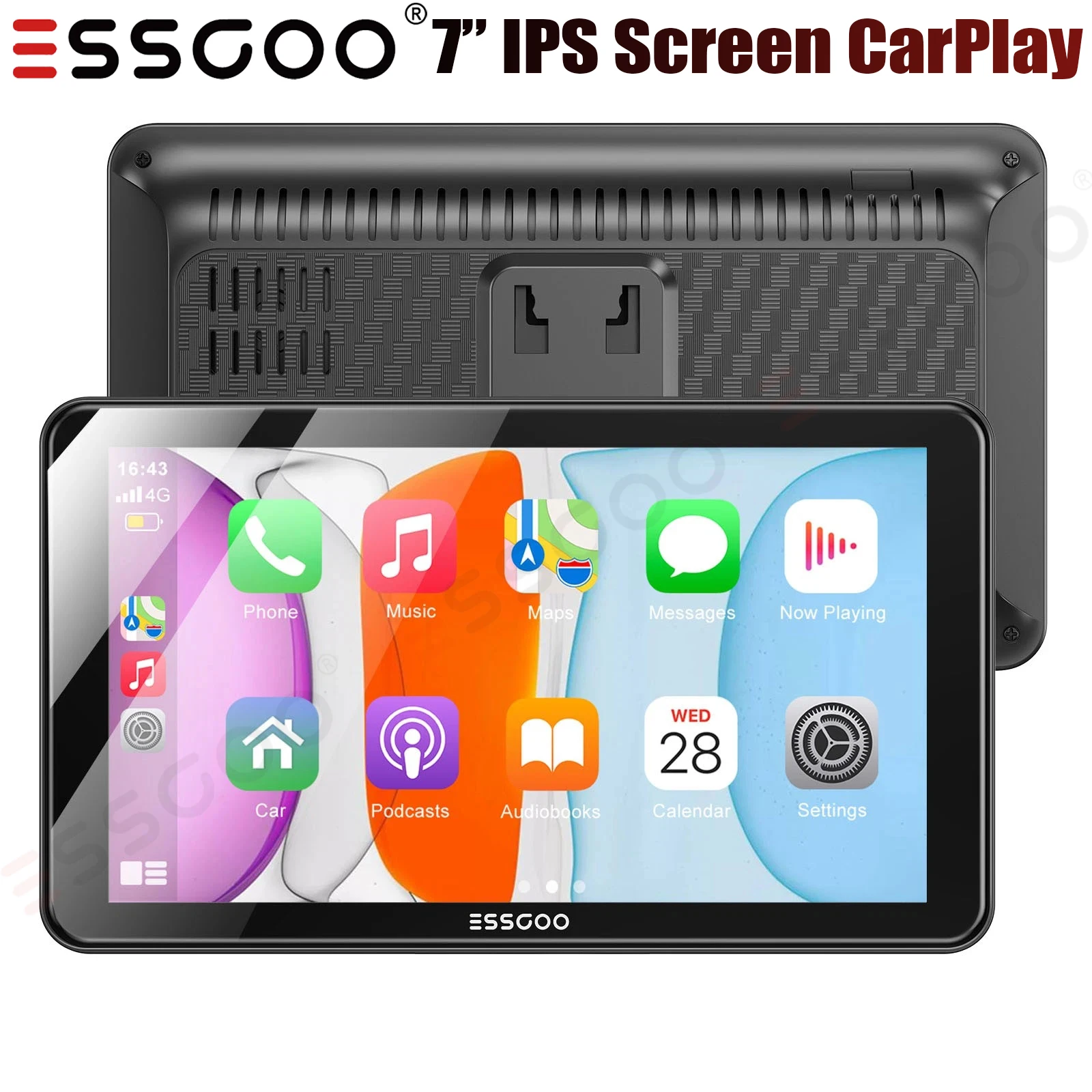 

ESSGOO 7-дюймовый портативный автомобильный стерео радио, беспроводной Apple Carplay и Android, головное устройство, IPS сенсорный экран, USB TF, GPS, Bluetooth, FM