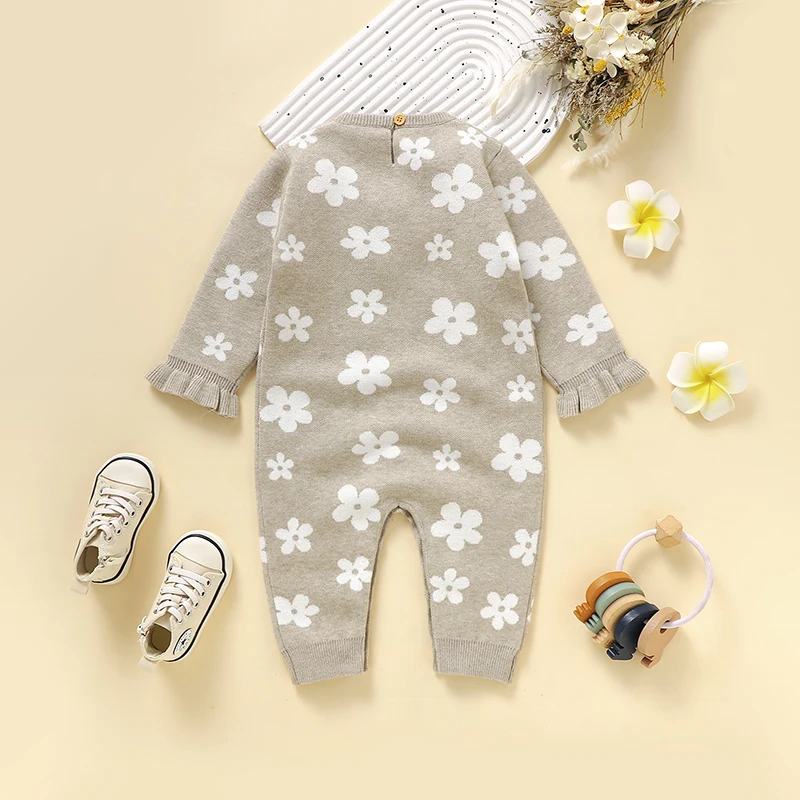 Baby Rompers Newborn Netural Floral Pattern Jumpsuits Clothes Spring Autumn Winter Infant Boys Girls Outwear Knit Playsuit 0-18m