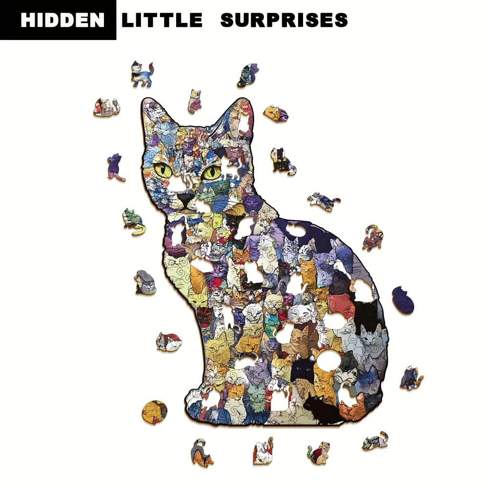 Unique Wooden Cat Puzzle - Cute Irregular Kittens, Stress-relieving Game for Puzzle Enthusiasts on Festivals & Special Occasions