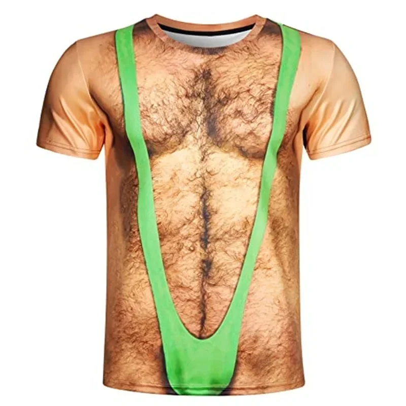 Lustiges 3D-T-Shirt mit Haarigem Körper-Mankini-Druck für Männer, Neuartiges Simulations-Torso-Kurzarmshirt, Unisex-Scherzartikel, Halloween-Party-Oberteil – Detail 8
