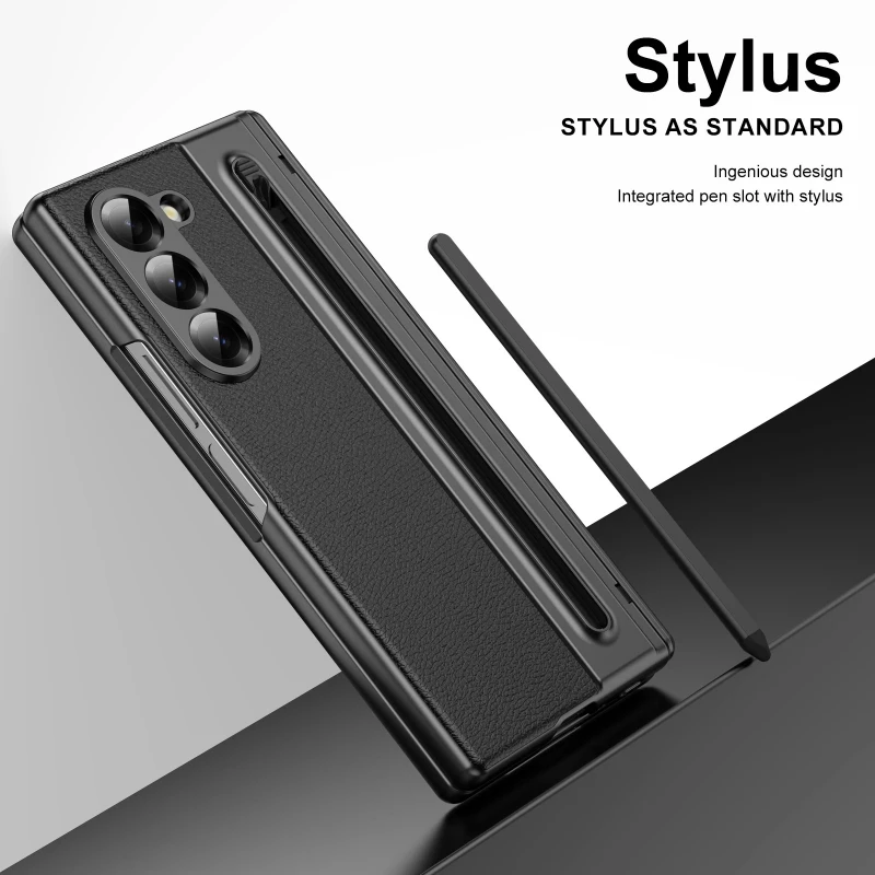 

With Touch Pen For Samsung Galaxy Z Fold 7 6 5 4 3 Leather Case Hinge Protection & Built-in Screen Protector Cover Z Fold7 Fold6