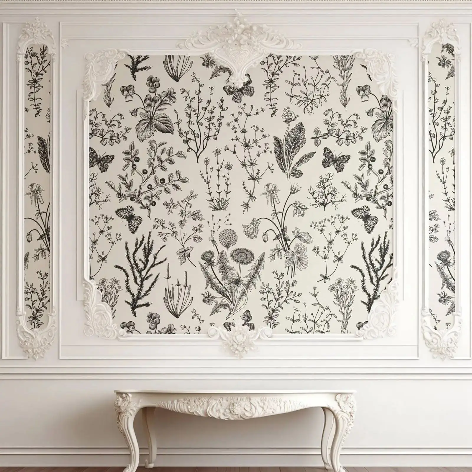 

Черно-бежевые винтажные обои с травами, настенное искусство с цветочным рисунком в стиле ретро, монохромные ботанические обои или традиционная настенная роспись без наклеивания