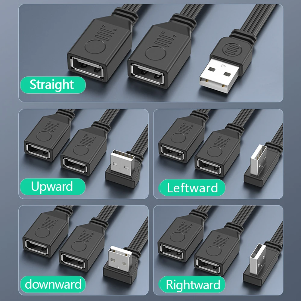 1 To 2 USB Type A Splitter Cable 65W Fast Charging Data USB Adapter Cable Flexible Up Down Left Right Angled Design