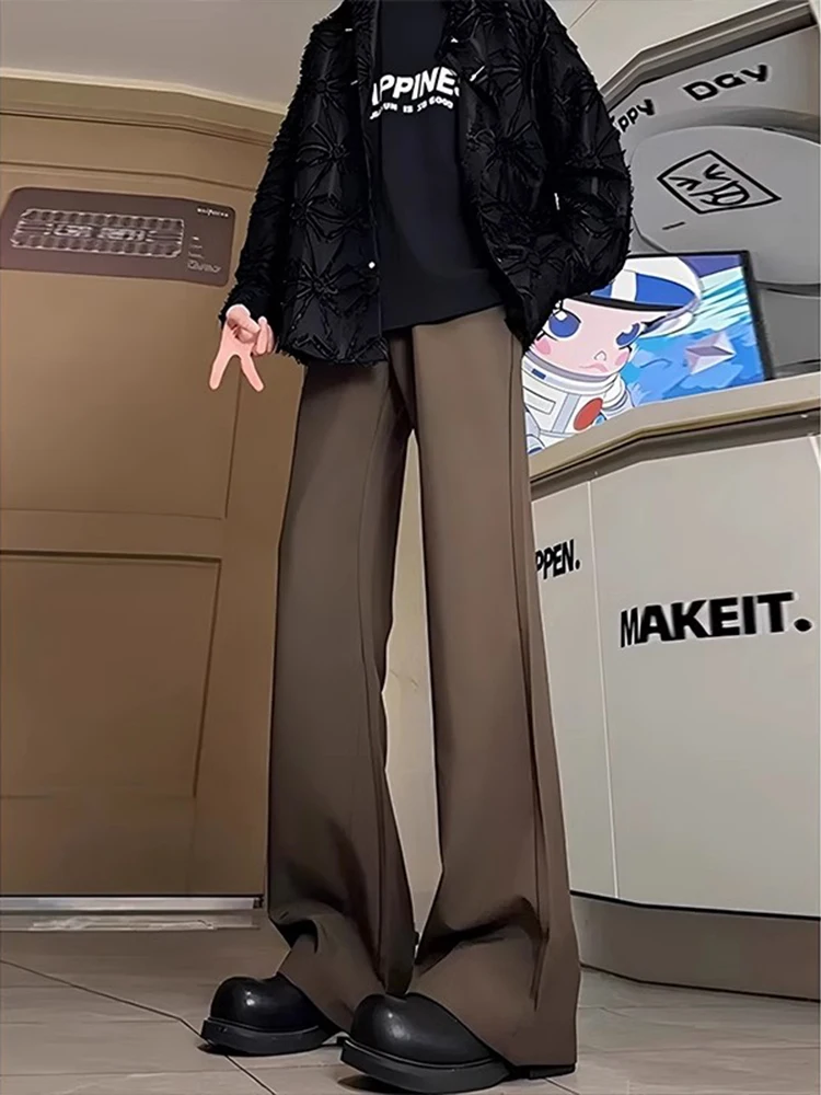 

Barn Sle Coffee Fce Lined Curved Knife West Pants Men's Spring Autumn Micro Flared Cleanfit Pants Slim Drape Casual Pants