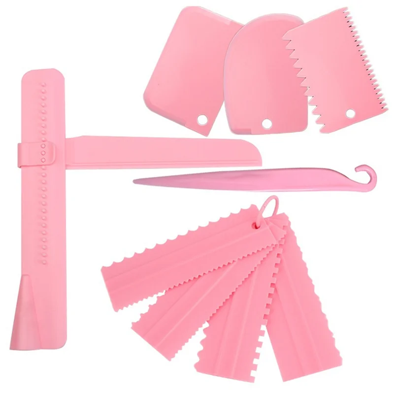 

T19C 9 PCS Cake Scraper Adjustable DIY Baking Decorating Tools For Applying Icing To Cakes For Cake Cream Pink