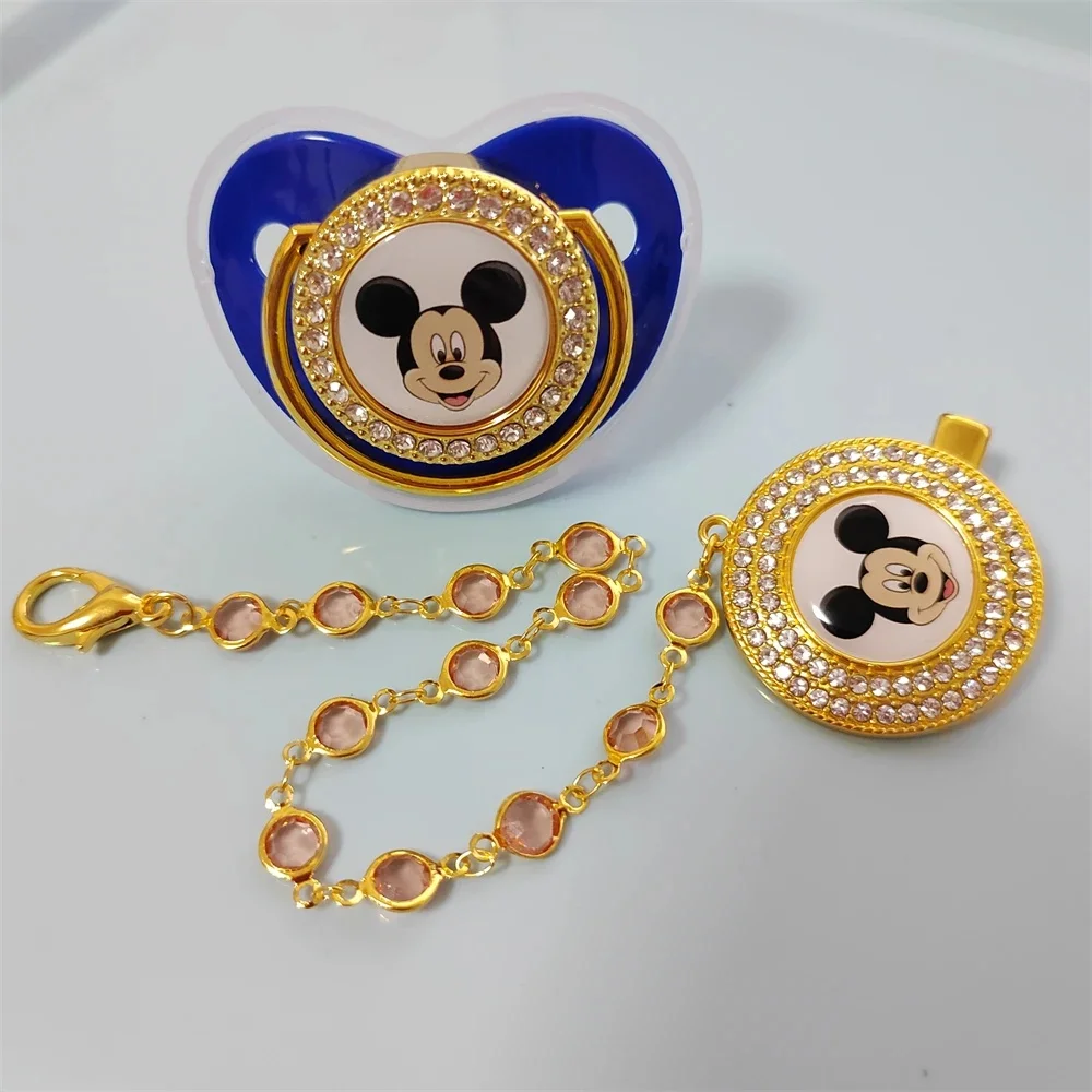 Chupete de bebé con cabeza de Mickey Mouse, clip de cadena de perlas para recién nacido, sin BPA, chupete ostentoso de lujo, chupete de silicona Chupeta0-24 meses