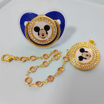 Mickey Mouse Hoofd Fopspeen Parelketting clip Pasgeboren BPA gratis Deluxe Bling Fopspeen Siliconen dummy Fopspeen Chupeta0-24 maanden