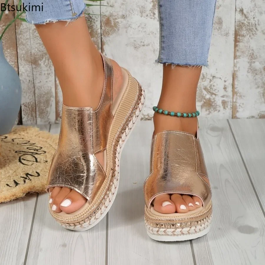 

New 2024 Women's Summer Sandals Platform Wedges Shoes Ladies Peep Toe Gladiator Sandalias Mujer Summer Shoes Wedge Heel Sandals