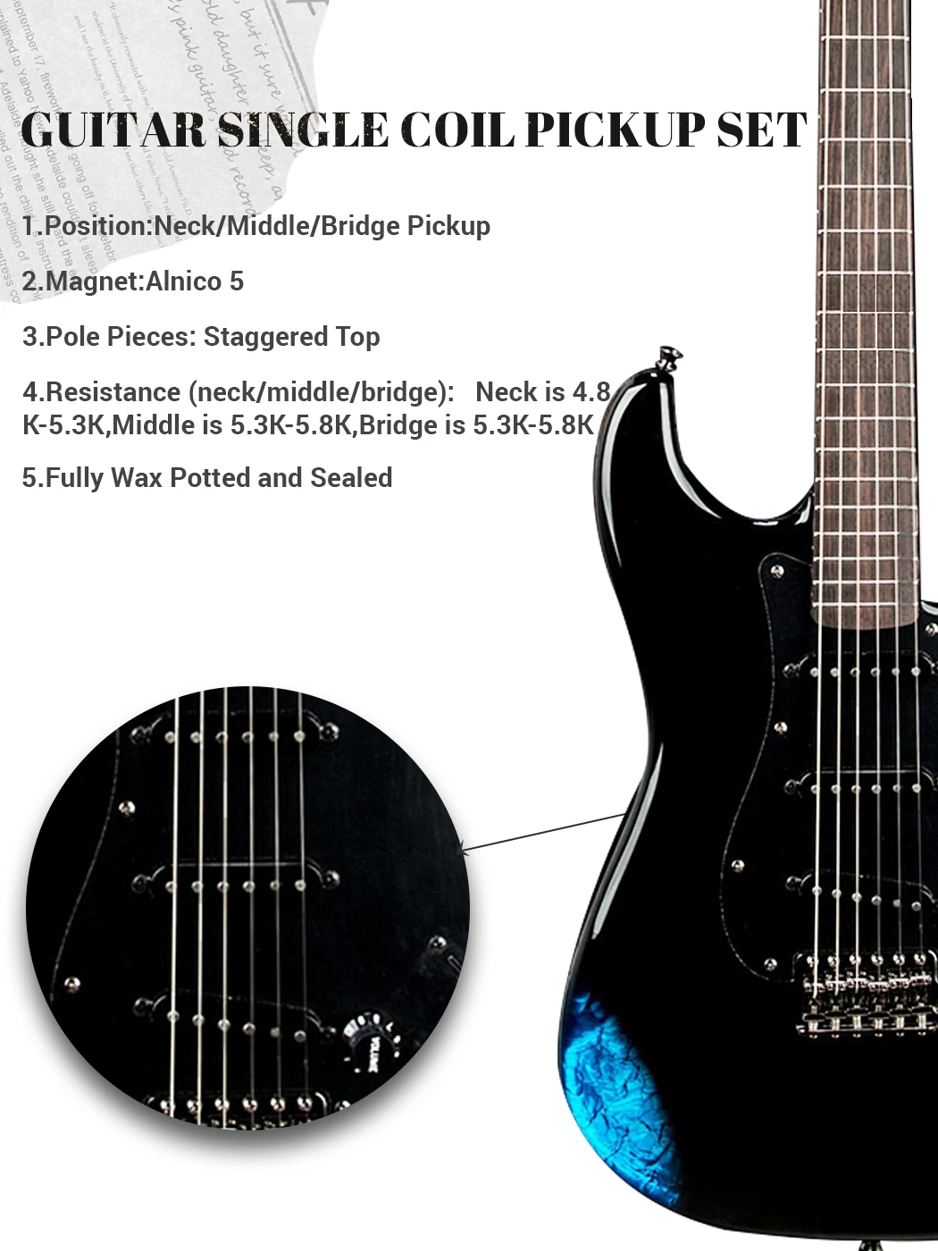 PHRILAM 빈티지 Alnico5 FD ST 스타일 일렉트릭 기타 넥 50mm/미들 50mm/브리지 52mm용 저소음 싱글 코일 픽업