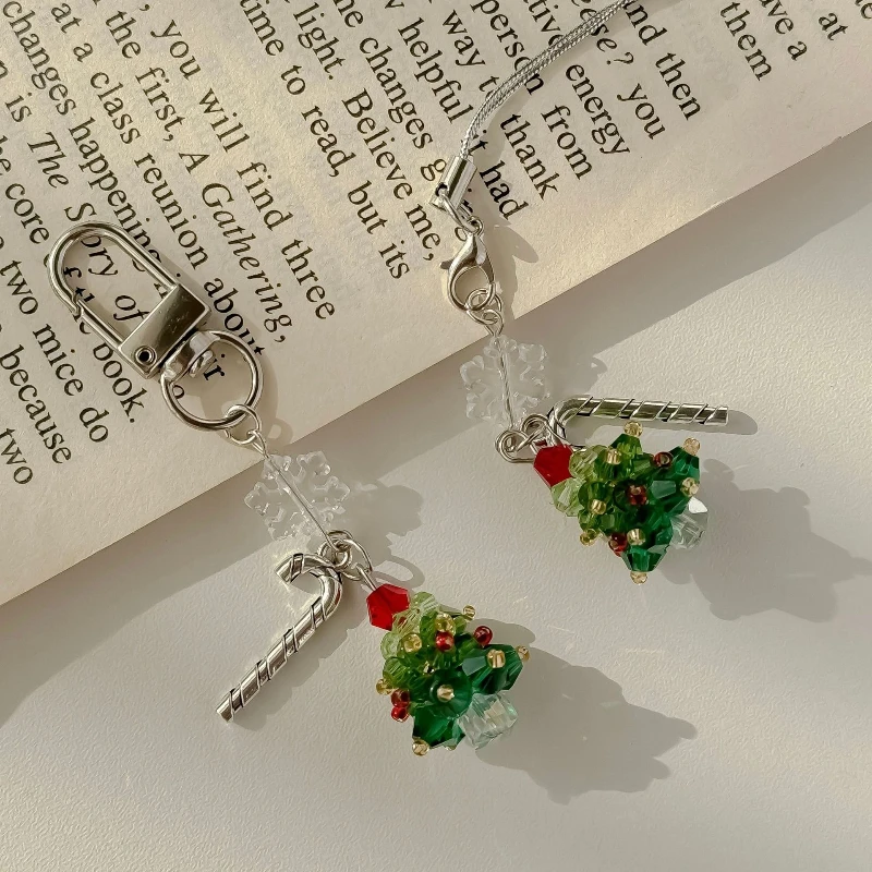 Christmas Tree Mobile Pendant Crystal Beads CCD Earphones U Disk Pendant Christmas Snowflake Bag Hanging Keychain