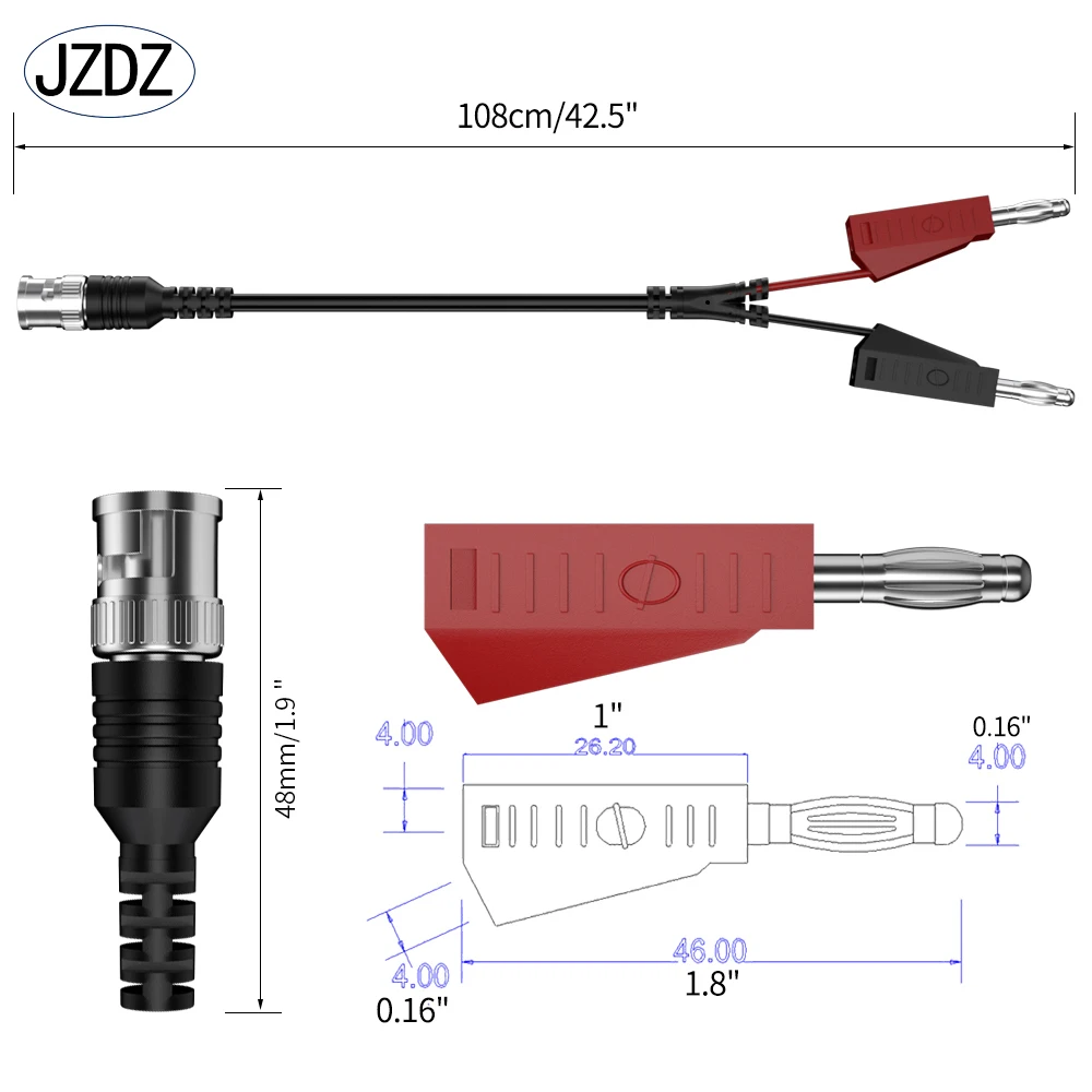 Imagem -02 - Jzdz-bnc Male para Empilhável Banana Plug Cabo Coaxial Conector de Chumbo para Osciloscópio Baixa Perda Isolados 100cm mm J.70044