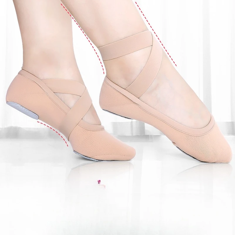 نسيج مرن أحذية الرقص الفتيات لينة وحيد ممارسة حذاء الأطفال اليوغا يطير الحياكة مغطاة قدم أحذية الباليه تشكيل الجسم الأحذية