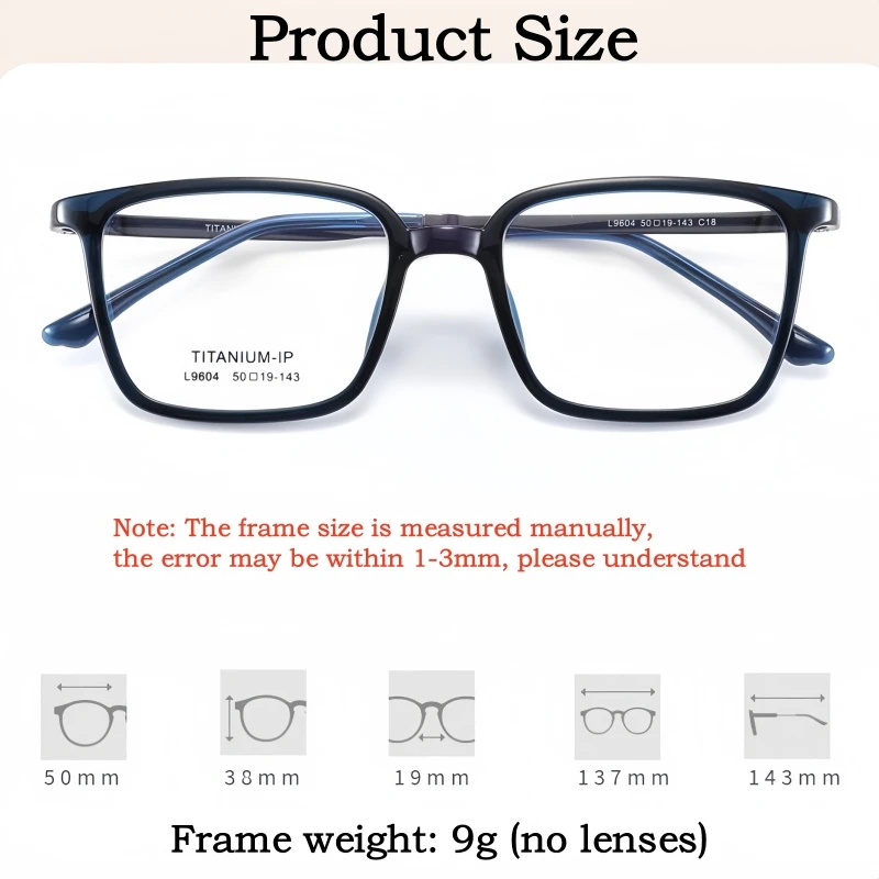 YIMARUILI Fashion Square Men's TR90 Titanium Alloy Eyeglasses Frame Ultra Light Retro Small Size Optical Prescription Glasses 96