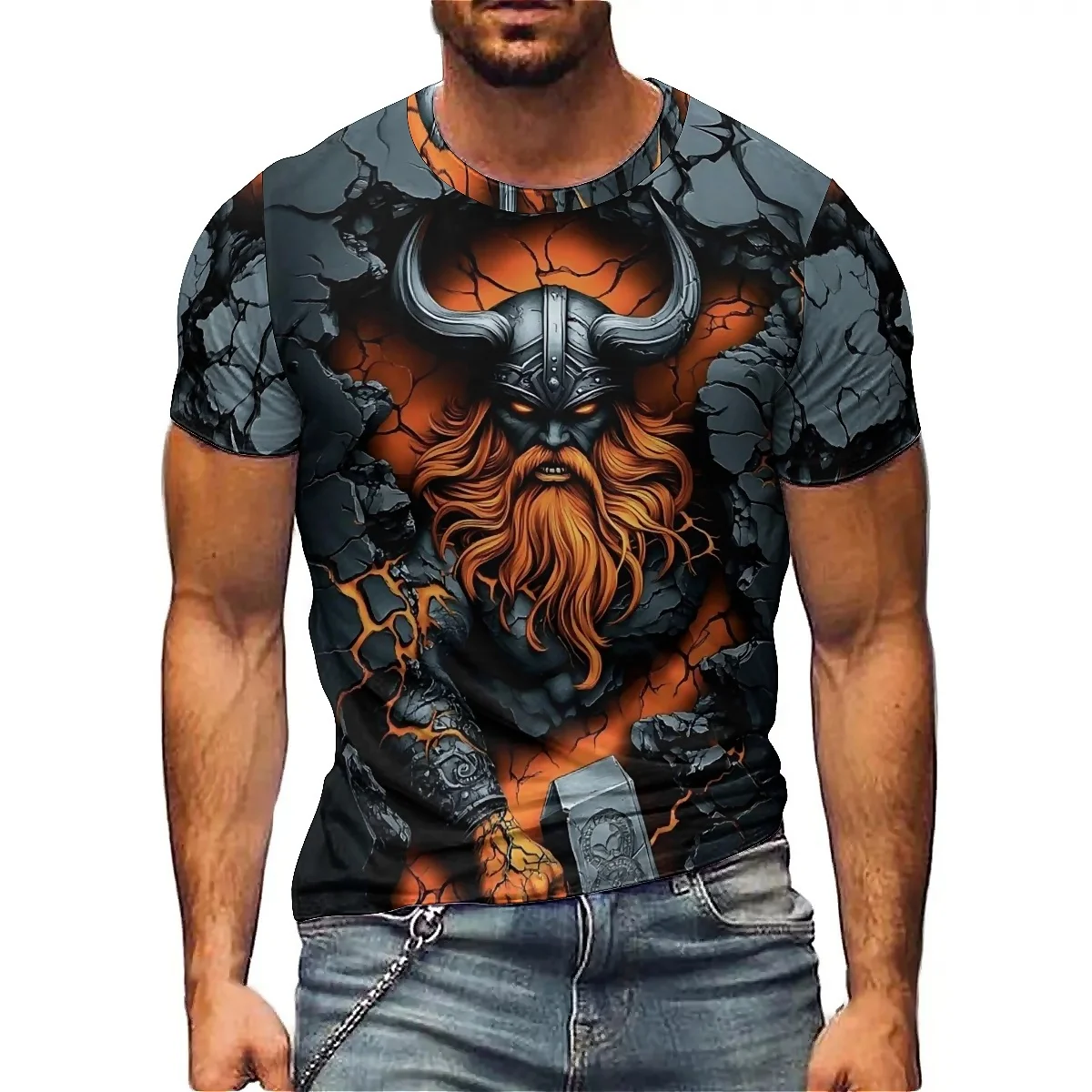 

2025 Summer Vibrant Men's Creative Geometric Abstract Pattern 3D Printed Short Sleeve T-shirt Street Trendy Art Style Round Nec