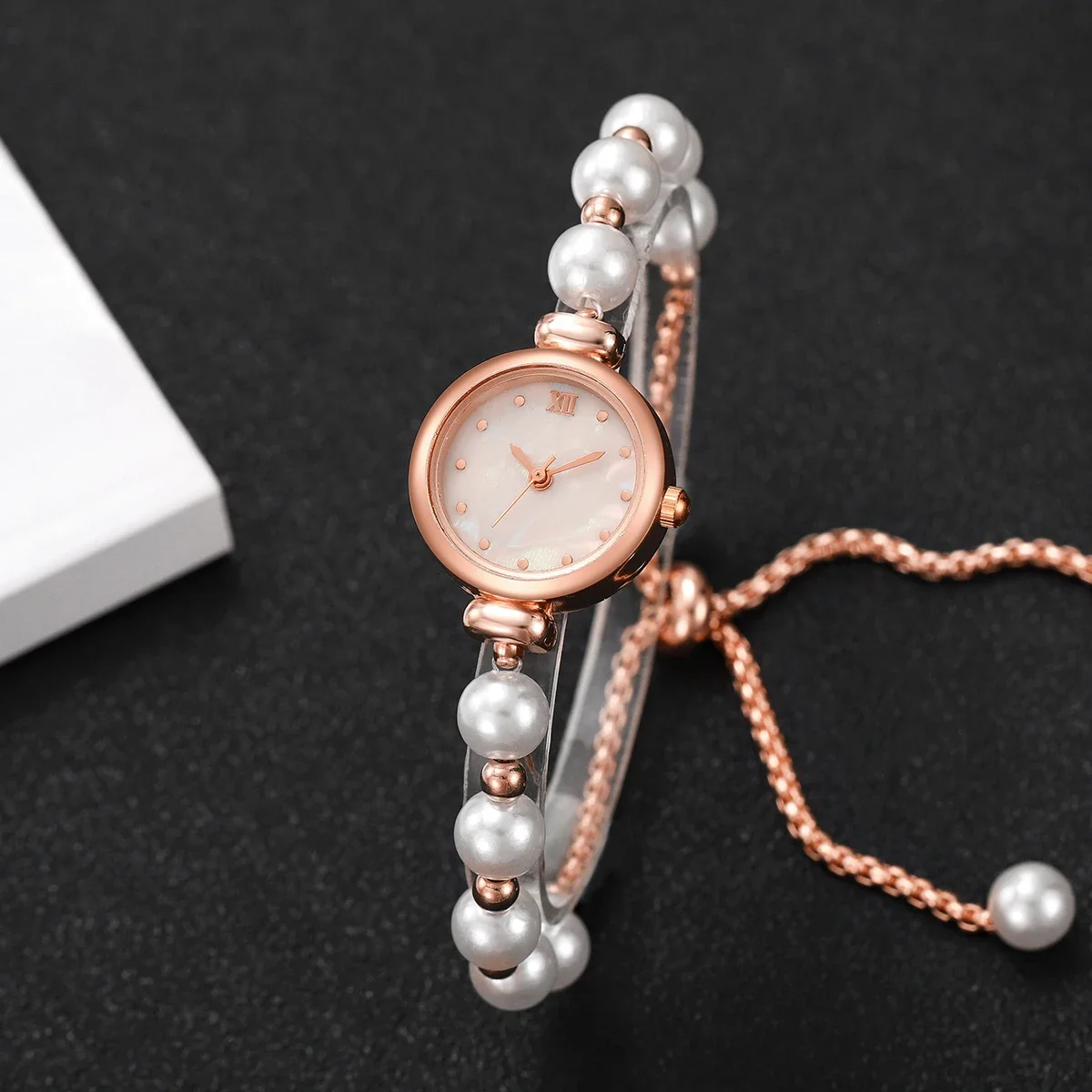 Fashion Small Roma Dial Women Quartz Watch Elegant Pearls Bracelet Strap Wristwatch For Ladies Reloj Mujer（Without Box） - view 5