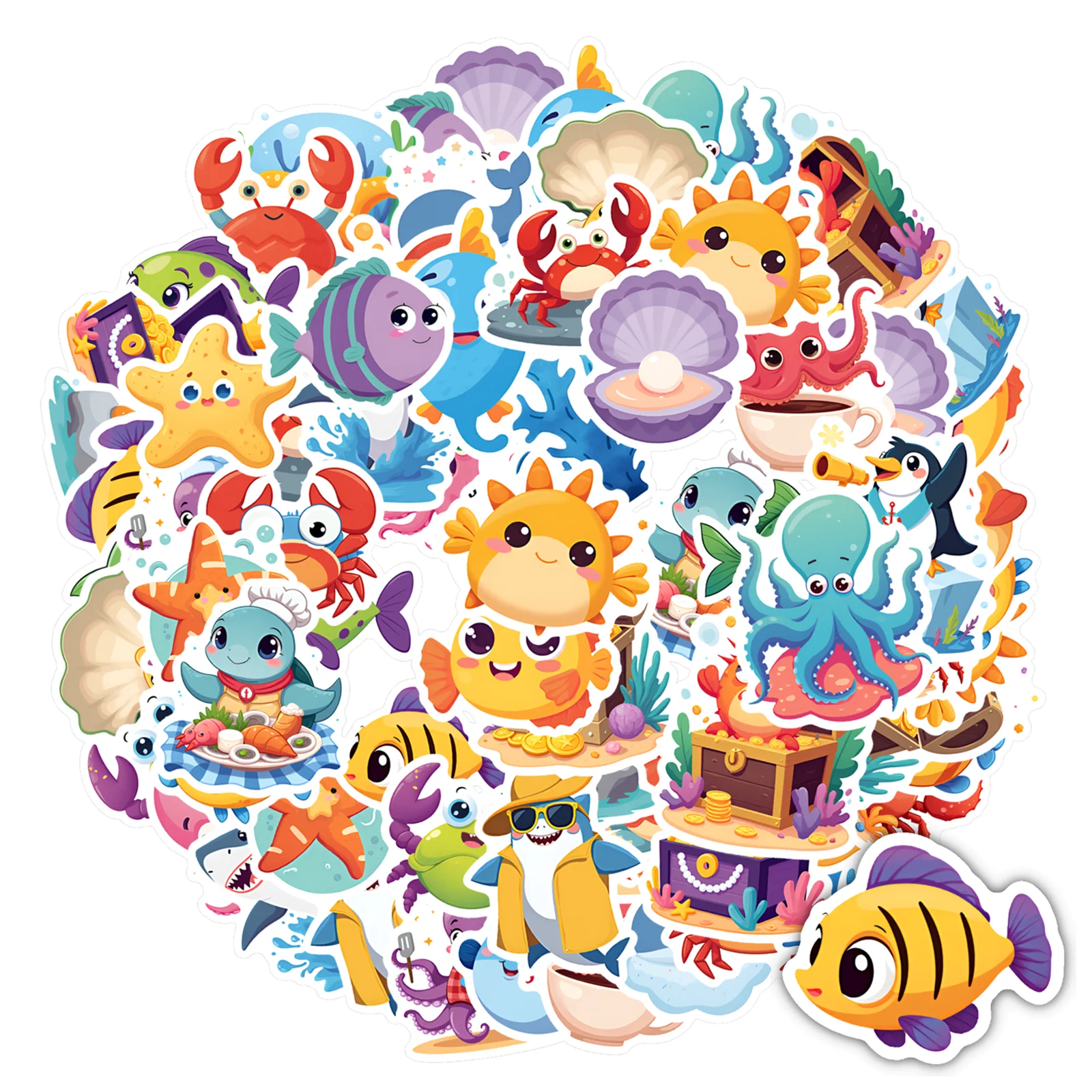 35pcs-50pcs Playful Sea Creatures Stickers Vibrant Ocean Animals Animal Stickers Stationery Stickers For Laptop Motorcycle