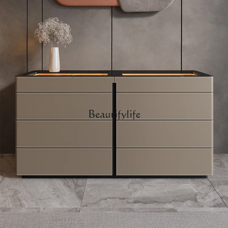 

LXLight Luxury Storage Modern Drawer Chest Saddle Leather Multifunctional Jewelry Storage Cabinet