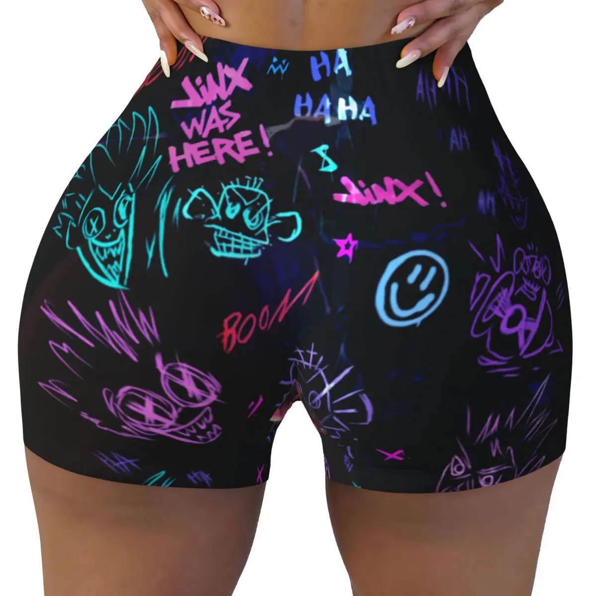 

Custom Jinx Monkey Graffiti Running Volleyball Workout Shorts Women's League Battle Game Legends Arcane Gym Athletic Yoga Shorts