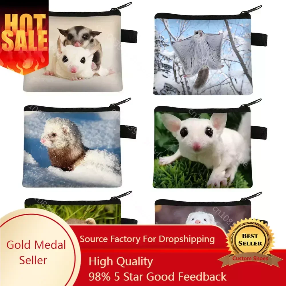 

Cute Pet Sugar Glider / Ferret Print Coin Purse Women Wallet Small Clutch Bag Men Purses Credit Card Money Coin Bag Gift